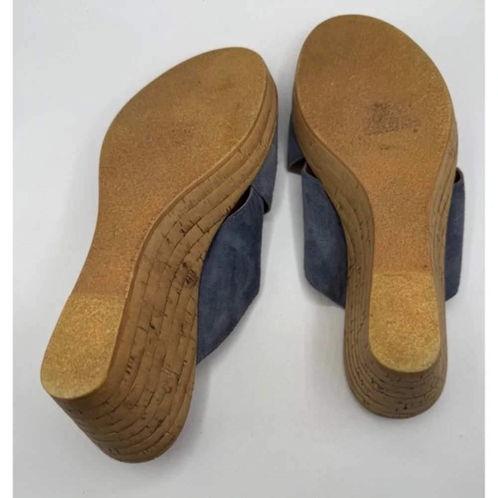 Mila Paoli Women Size 9 Blue Suede‎ Wedge Open Toe Sandals Platform Espadrille